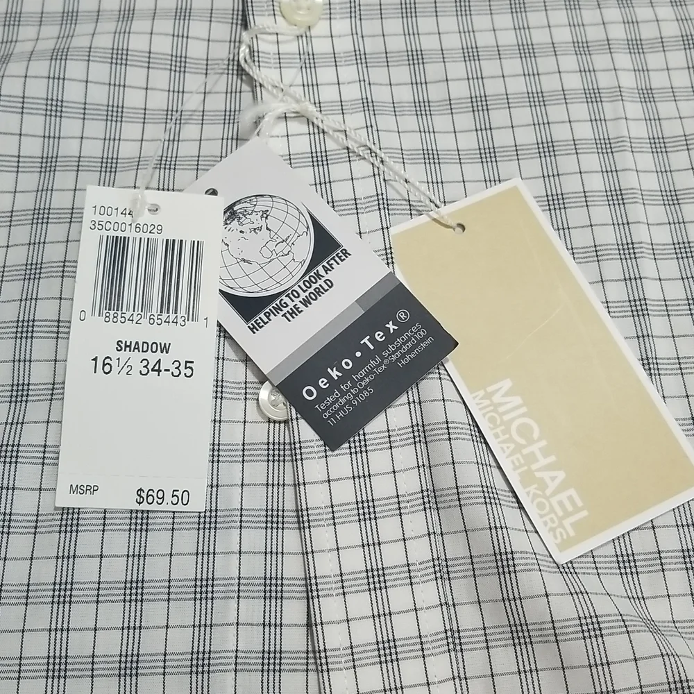 MICHAEL MICHAEL KORS White Gray Plaid Oeko-Tex Button Down Shirt in Shadow - Picture 5 of 14